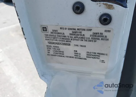 2000 Chevrolet Silverado 2500 из США, поврежденный, VIN 1GCGK24U5YZ268938